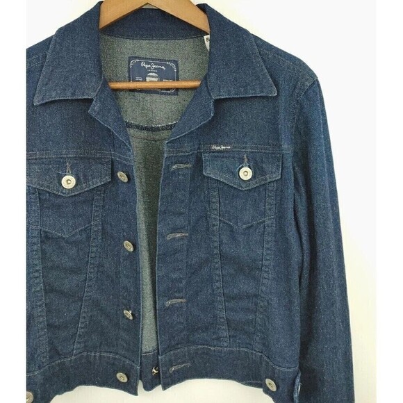 Vtg Pepe Jeans London Jacket Womens Medium Blue Metallic Cropped Sparkle Y2K - Picture 3 of 12